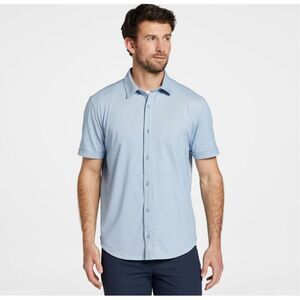 VRST Men's Refined Knit Short Sleeve Button Up Collared Shirt muted denim S NWT